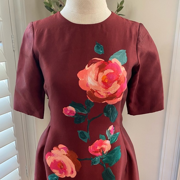 WOMAN FLORAL-PRINT SILK-TAFFETA
DRESS BURGUNDY size 4 - Picture 3 of 10